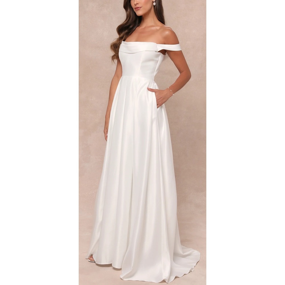 NWT Lulus Extraordinary Vow White Off-the-Shoulder Maxi Dress XL‎